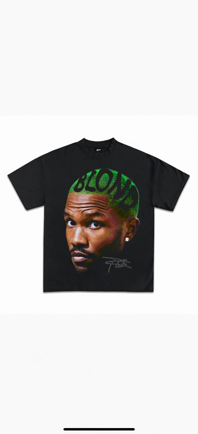 Frank Ocean Blond Green Hair Portrait Graphic T-Shirt - Black