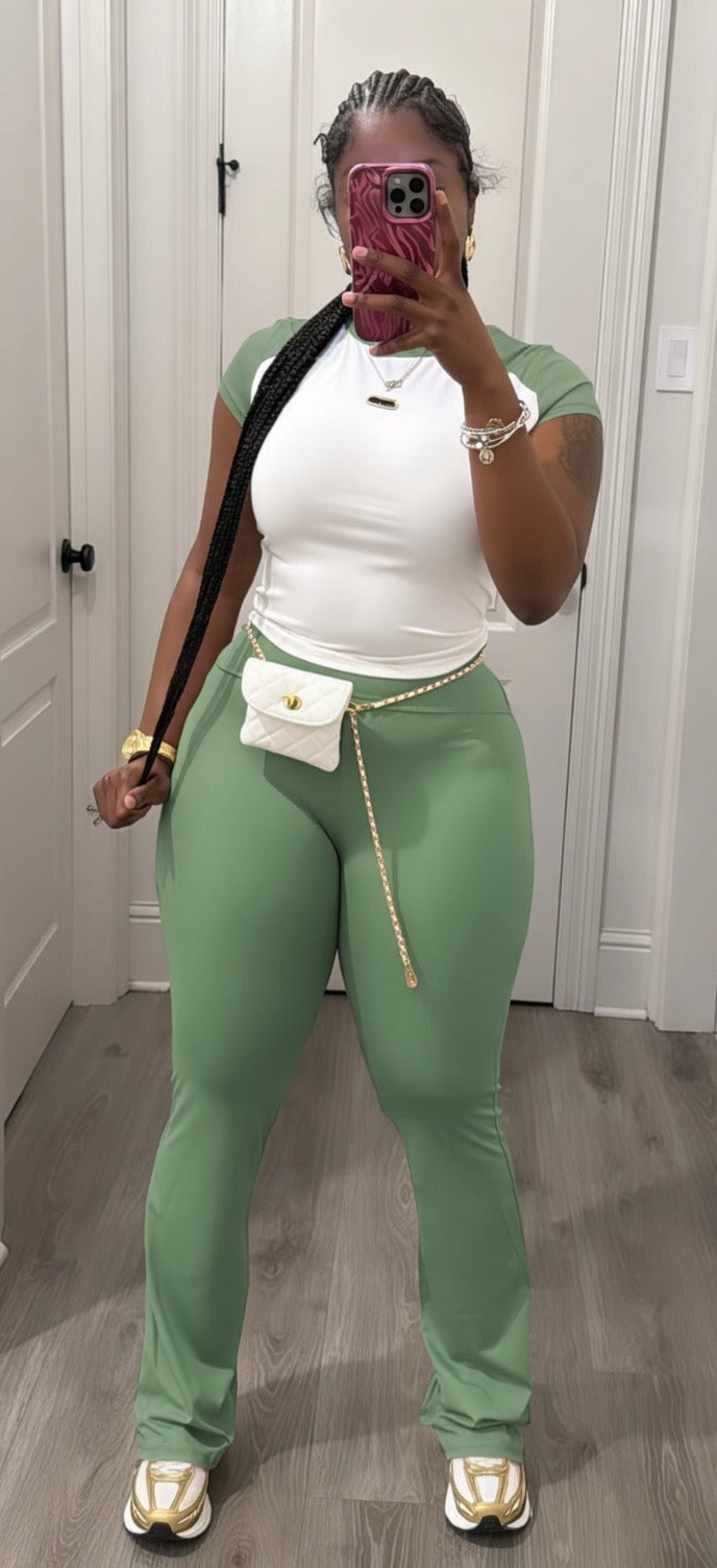 USBoutique Chic Women's Colorblock Top & Pants Two-piece Set Crew Neck Casual Fashion